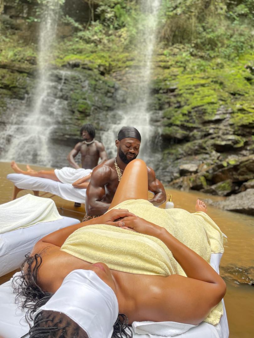 Therapist performing a massage technique